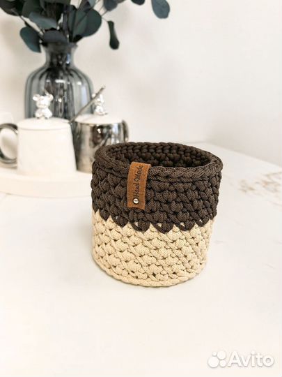 Интерьерные корзины ручной работы. Вязаные корзины