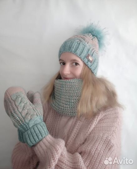 Комплект.Шапка снуд варежки