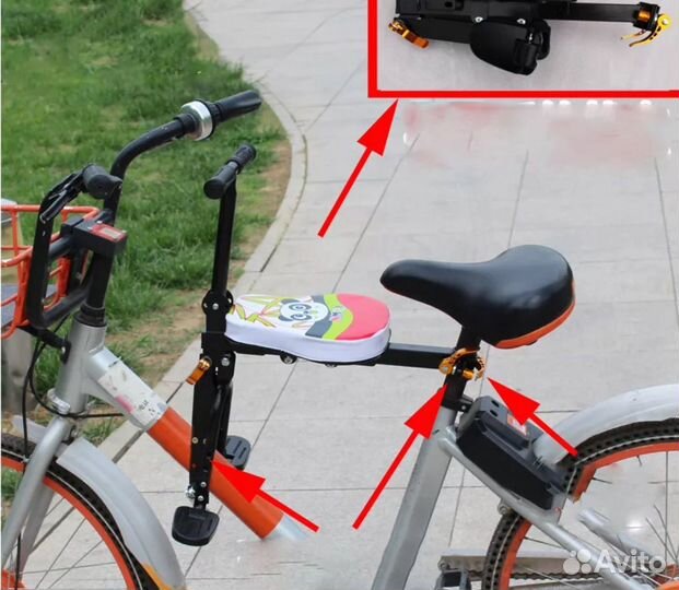 Детское сиденье на велосипед спереди