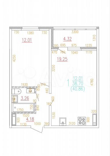 1-к. квартира, 40,9 м², 9/10 эт.