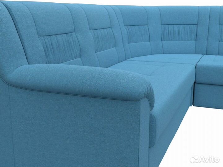 Диван угловой Карелия правый угол, рогожка, амур голубой