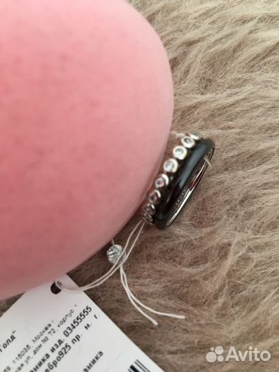 Кольцо керамика, серебро, фианиты