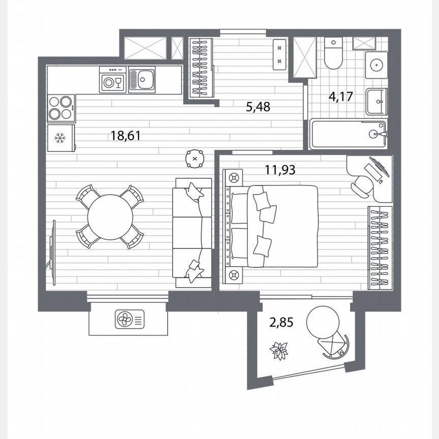 1-к. квартира, 41,1 м², 4/7 эт.