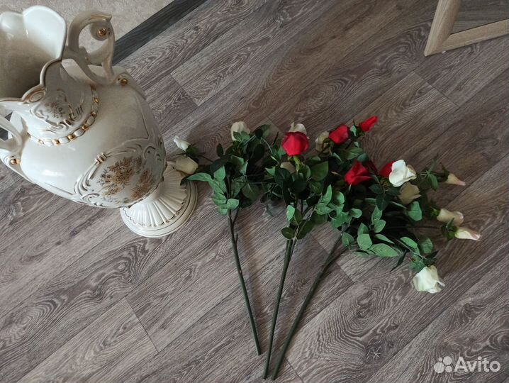 Ваза керамическая с розами, напольная,62 см