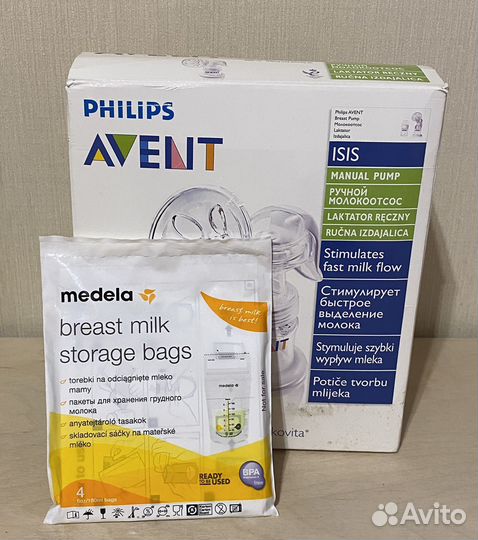 Молокоотсос ручной+накладки на грудь Avent