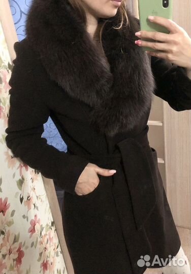 Драповое пальто зимнее с мехом