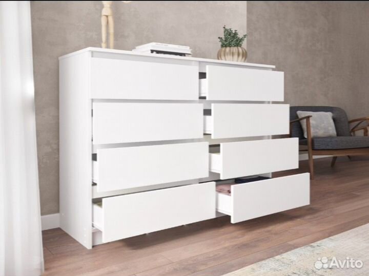 Белый широкий комод под тв как IKEA Malm 8 ящиков
