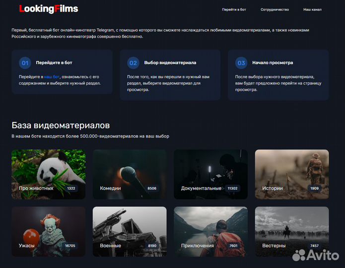 Тг кино-бот + сайт + канал.3в1.Автонаполнение