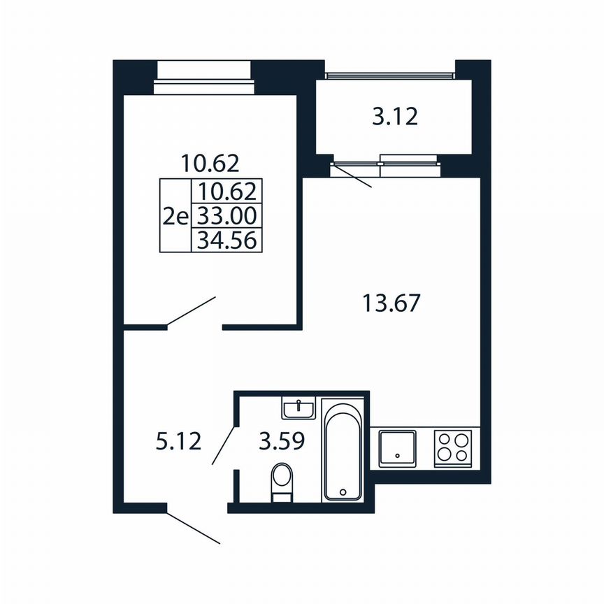 2-к. квартира, 36,1 м², 4/12 эт.