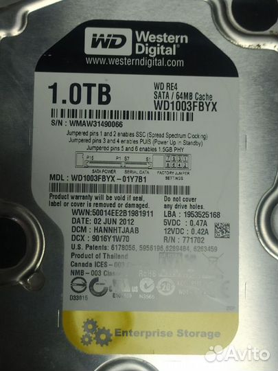 Жёсткий диск на пк WD1003fbyx 1Tb sata/64Mb