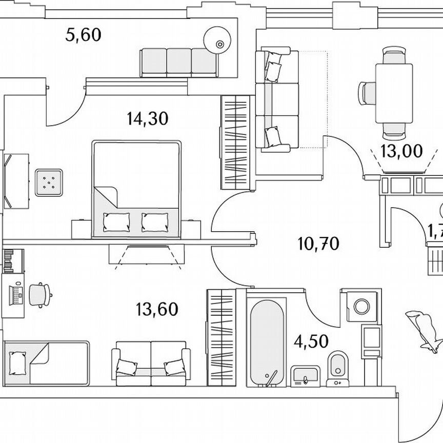 2-к. квартира, 60,7 м², 11/13 эт.