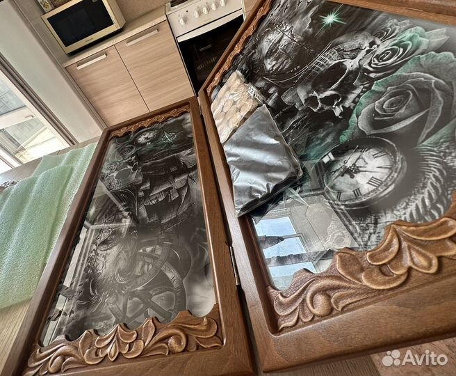 Нарды большой ручной работы со стеклом