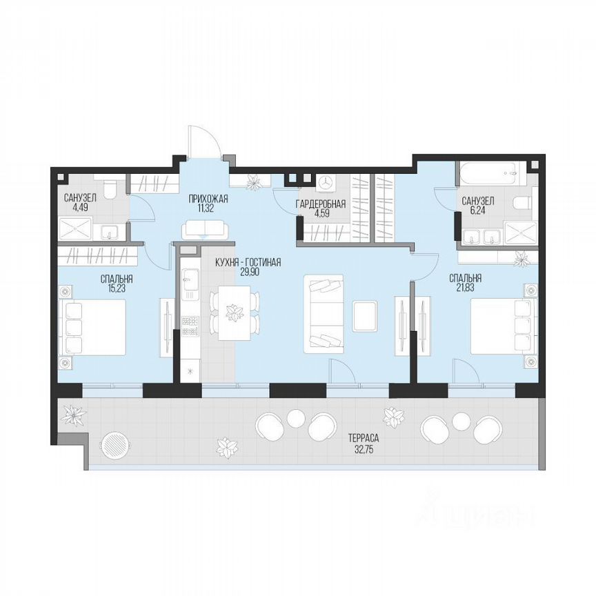 2-к. квартира, 103,4 м², 1/6 эт.