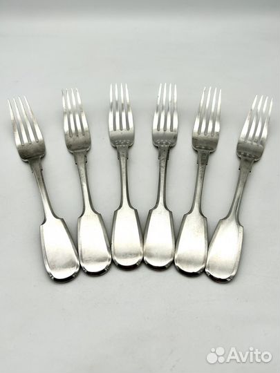 Набор 6 столовых вилок серебро 84 проба 377 гр