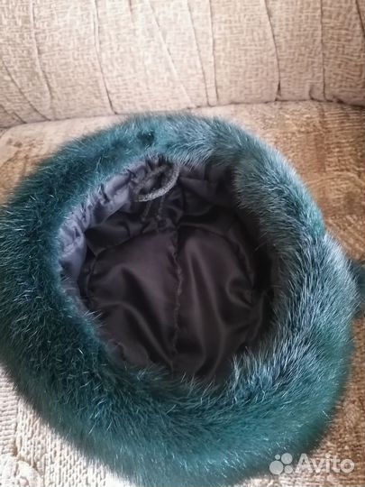 Шапка меховая зимняя женская норковая зеленая
