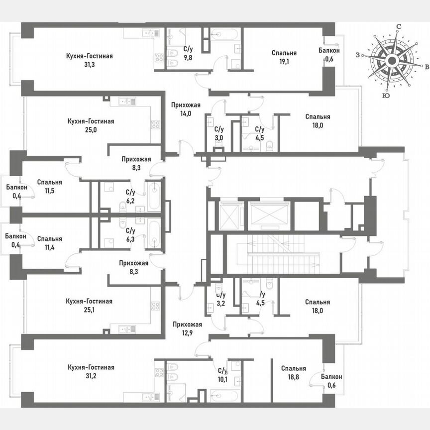 2-к. квартира, 99,2 м², 14/16 эт.
