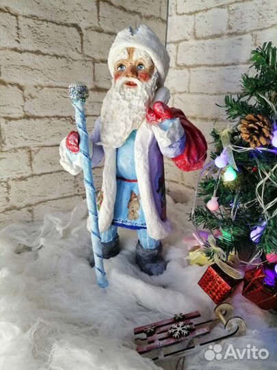 Дед Мороз из ваты ручной работы 37см