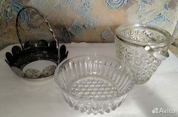 Конфетница мельхиор+ведерко для льда+ вазы из СССР