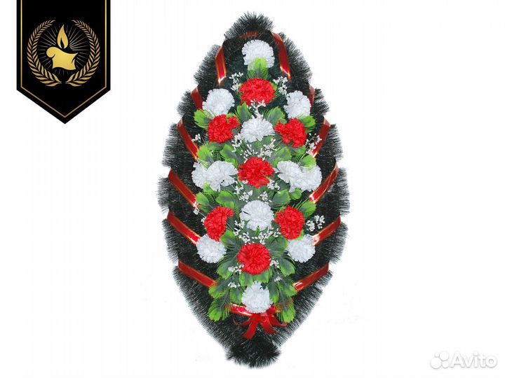 Вс-32 Венок траурный “Стандарт” Гвоздика бело-крас