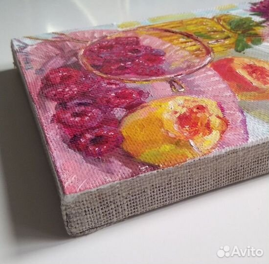 Картина маслом с цветами и фруктами натюрморт