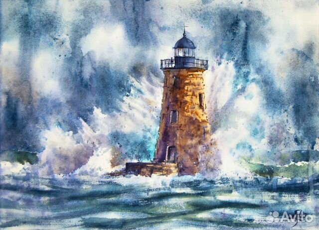 Картина акварелью маяк 