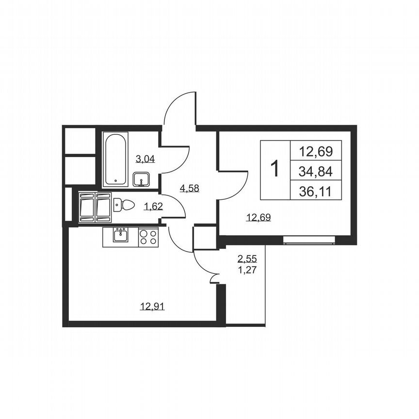 1-к. квартира, 36,1 м², 15/19 эт.