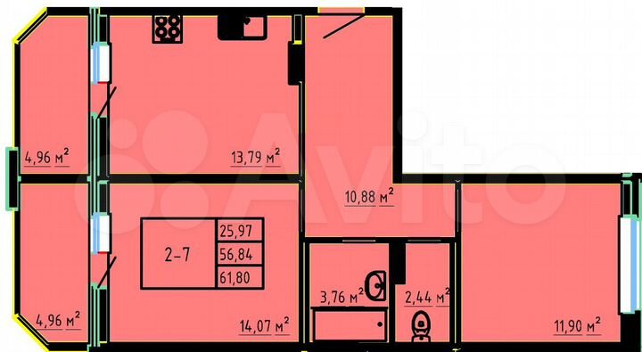 2-к. квартира, 61,5 м², 1/10 эт.