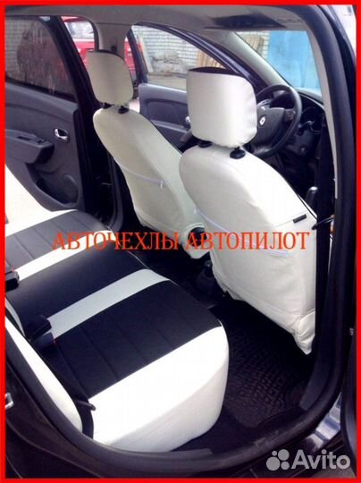 Чехлы Автопилот Renault Logan 2 из экокожи бел-чёр