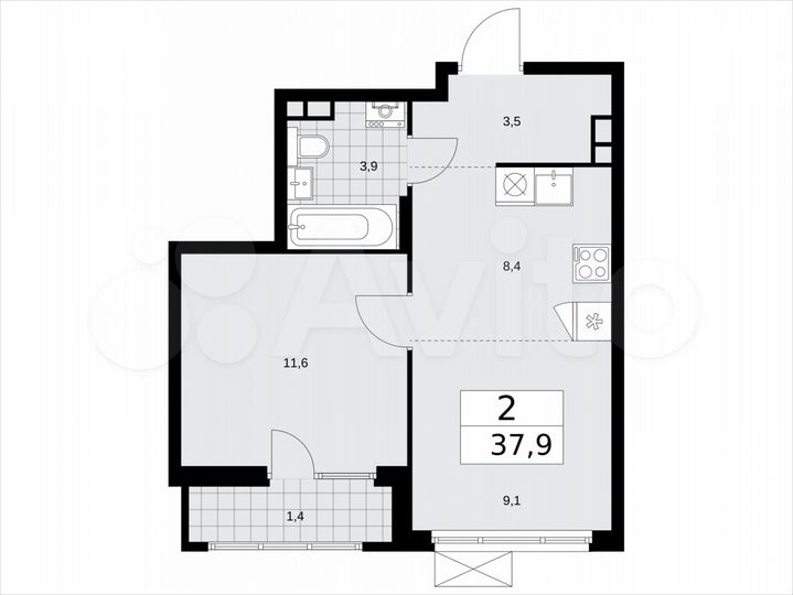 2-к. квартира, 37,9 м², 15/15 эт.