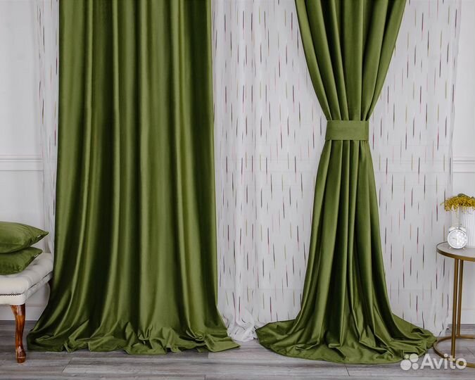 Портьеры бархат Беллиссимо Оливковый шторы