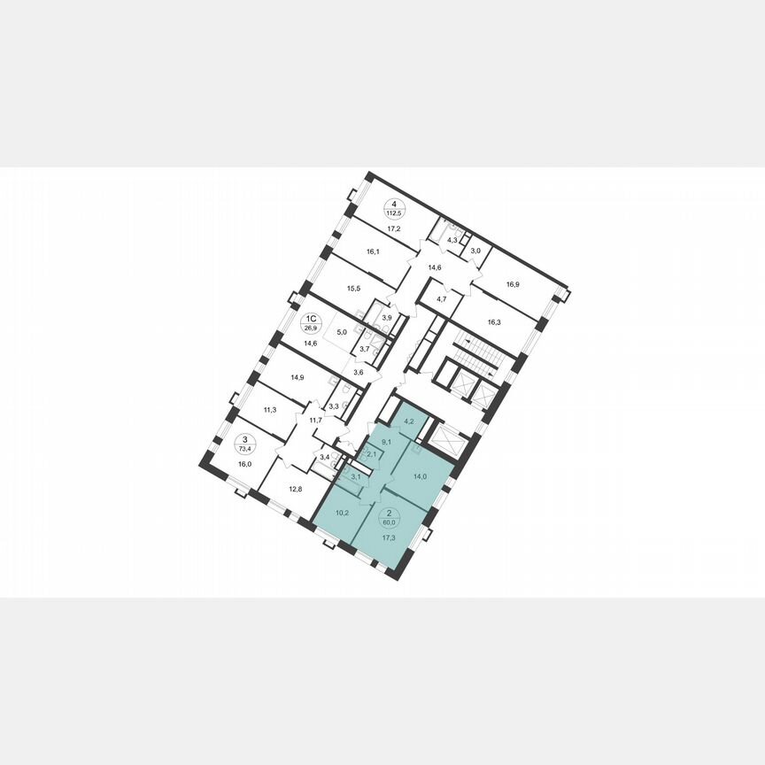 2-к. квартира, 60 м², 13/20 эт.