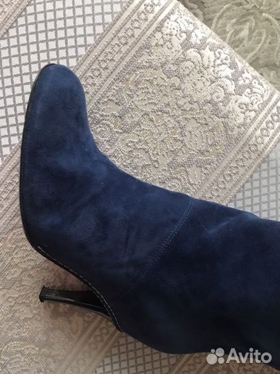 Сапоги ботфорты замшевые синие Baldinini Италия