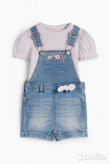 Комплект: джинсовый комбинезон+футболка C&A 74 см
