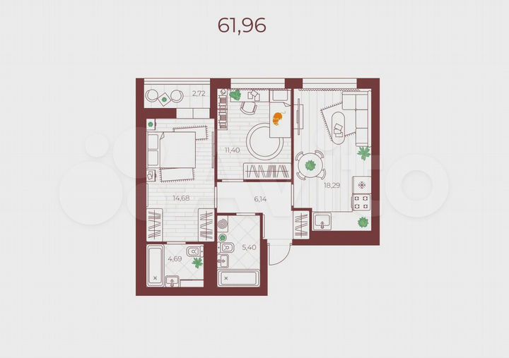 3-к. квартира, 62 м², 4/14 эт.