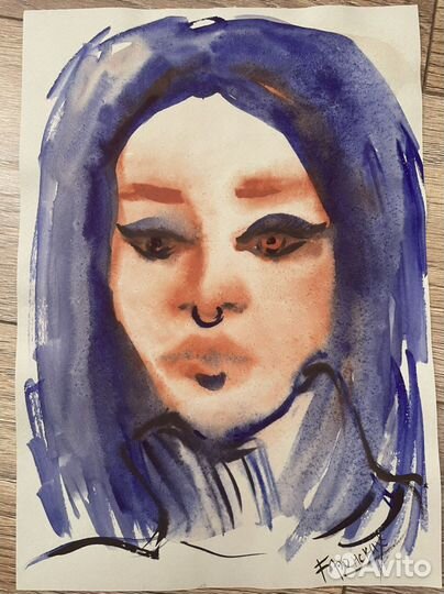 Акварель Девушка Гот