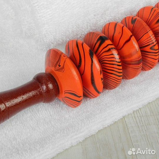 Массажёр «Разминочная скалка», 8 дисков, деревянны