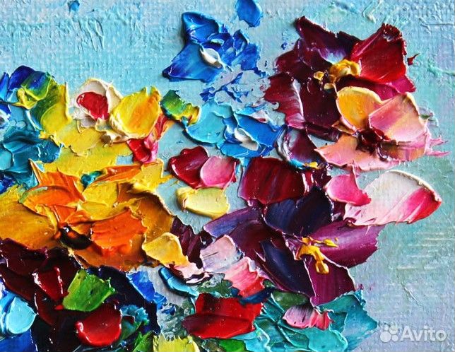 Картина маслом на холсте в раме Цветы букет в вазе