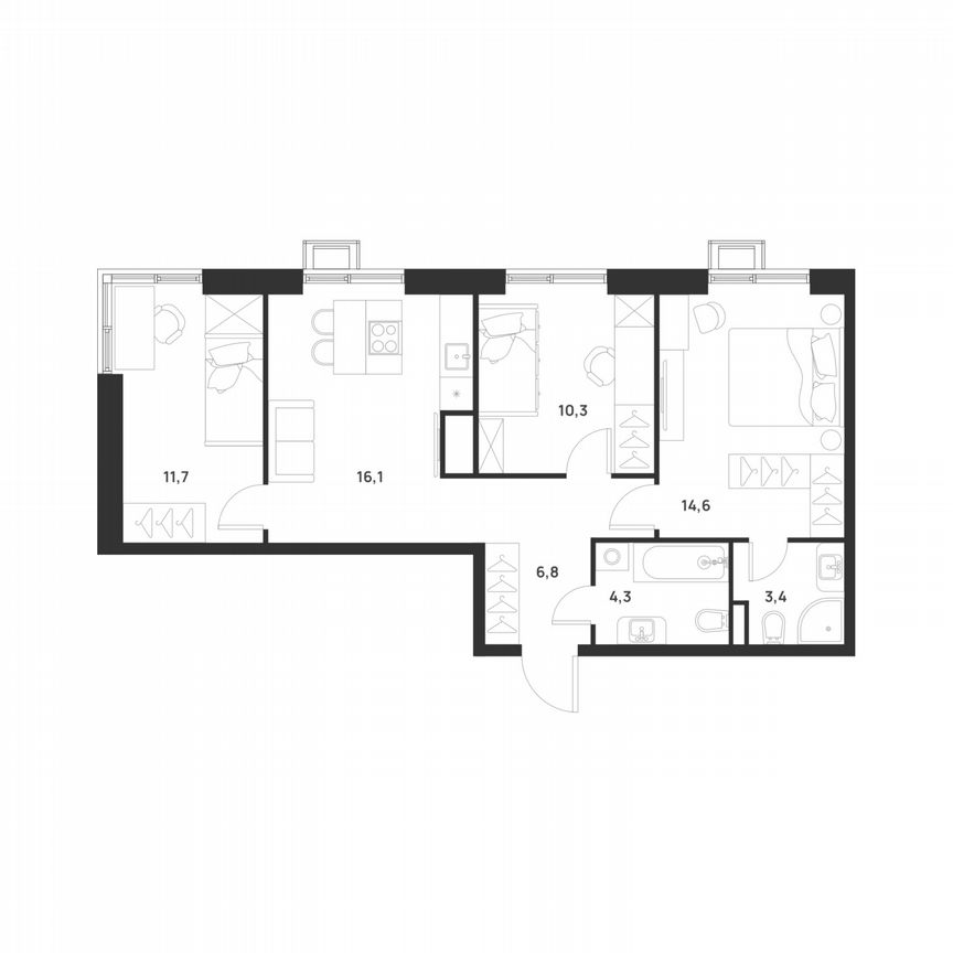 3-к. квартира, 67,2 м², 15/17 эт.