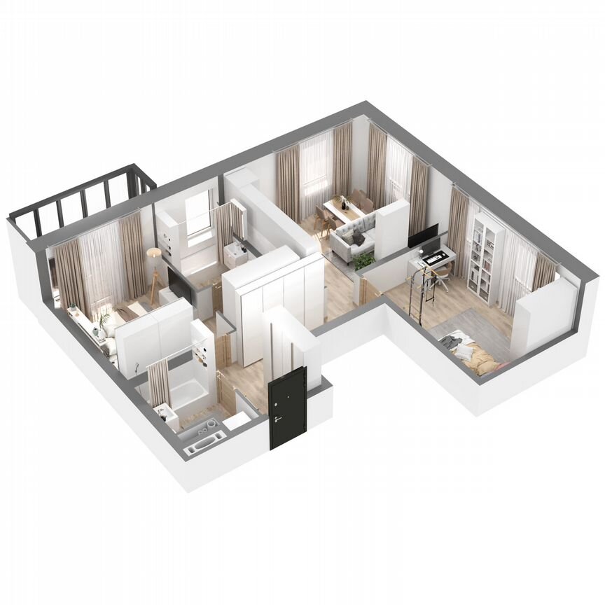 2-к. квартира, 63,1 м², 2/23 эт.