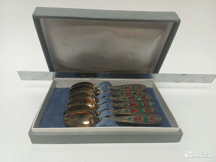 Кофейные ложки серебро эмаль СССР