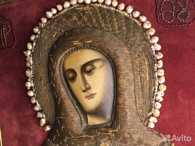 Старинная Икона шитьё Умиление