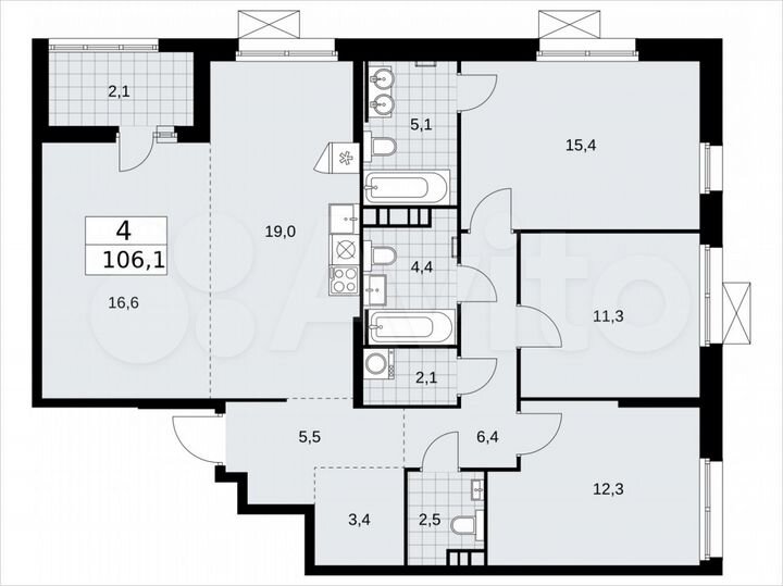 4-к. квартира, 106,1 м², 4/17 эт.