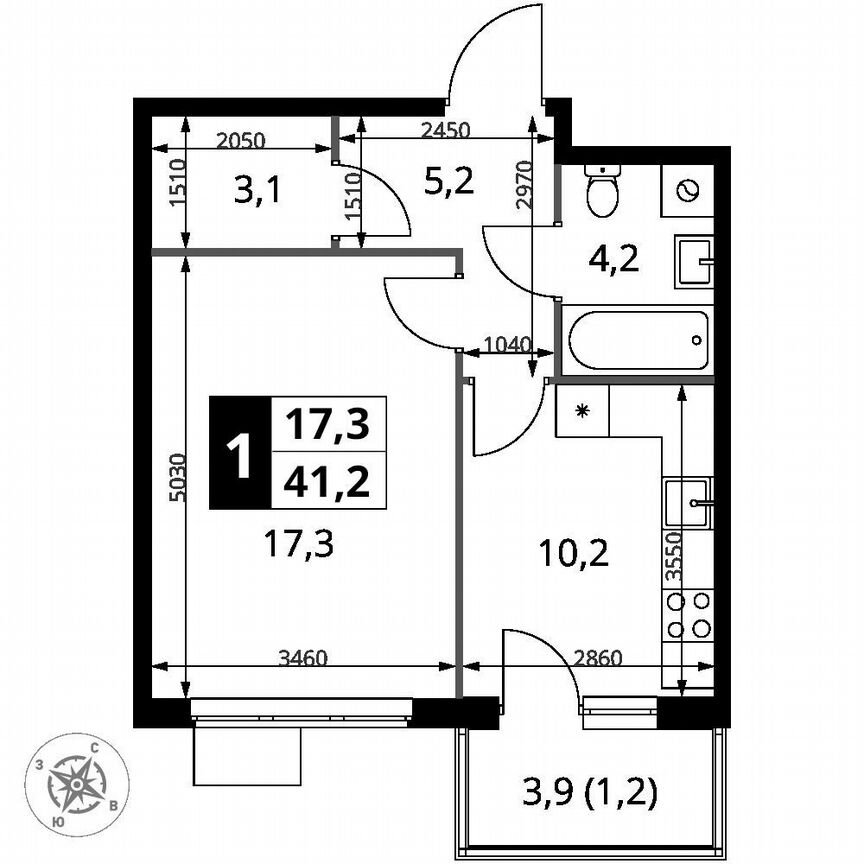 1-к. квартира, 41,2 м², 12/12 эт.