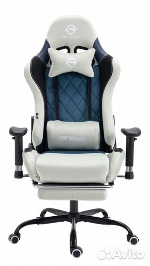 Компьютерное кресло бело-синее ткань