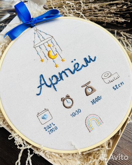 Детская метрика для новорожденного, вышивка