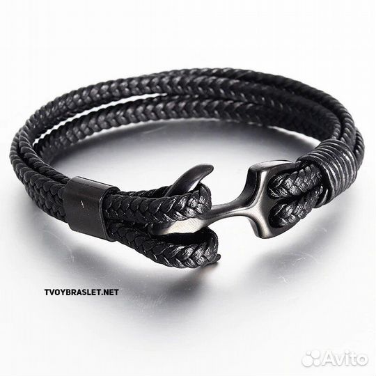 Браслет с якорем мужской кожаный ANC002