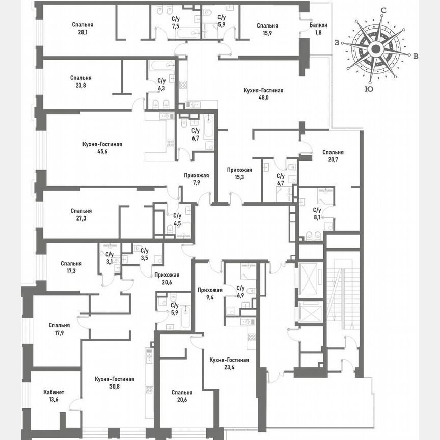 1-к. квартира, 60,3 м², 2/15 эт.