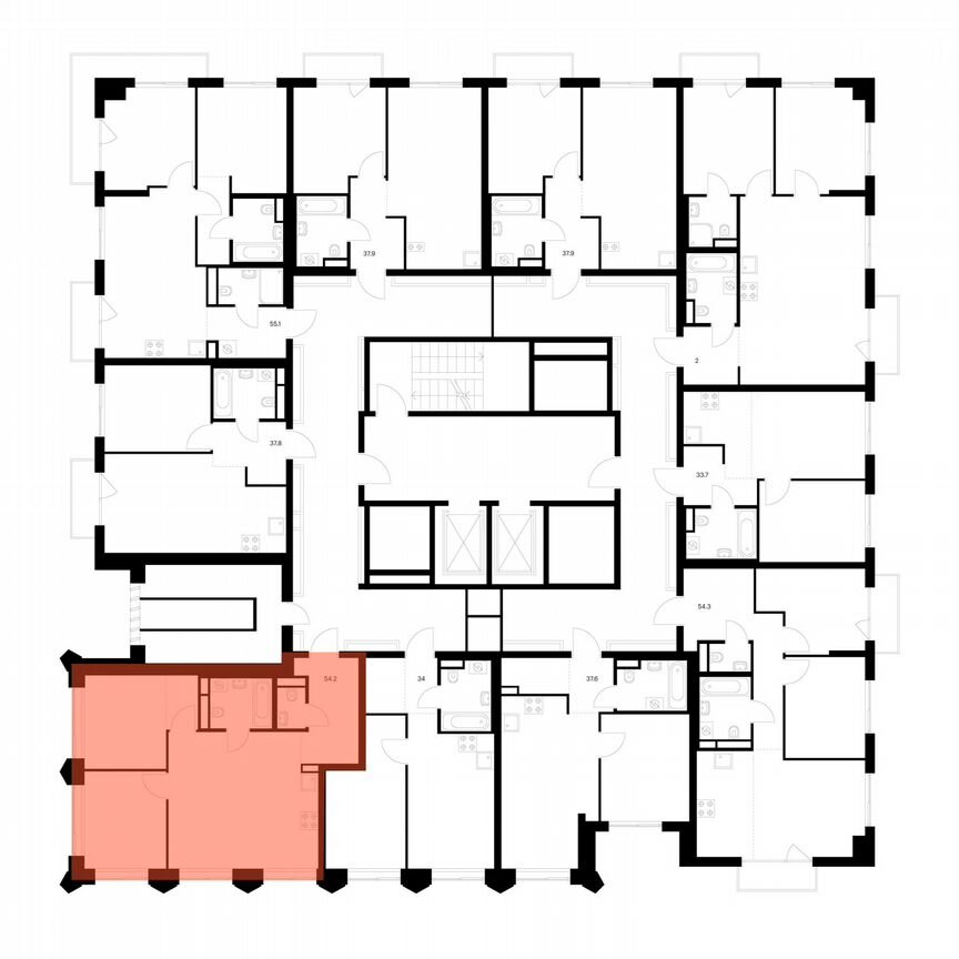 2-к. квартира, 54,2 м², 8/13 эт.