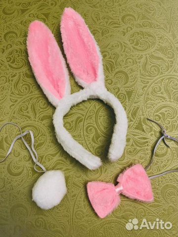 Комплект Ободок Заячьи ушки с хвостиком и бантиком