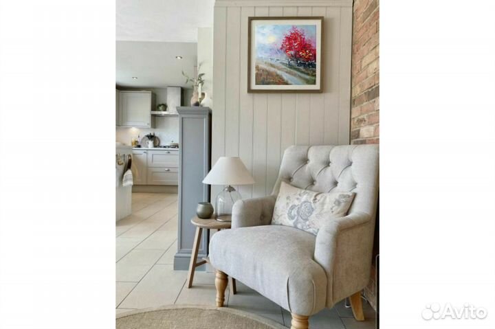 Картина Осень пейзаж маслом на холсте 20х20 см